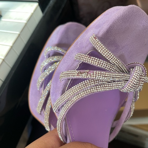 Vivian NY Lavender Platform Heels Rhinestone Bow 4.5” - Picture 8 of 8